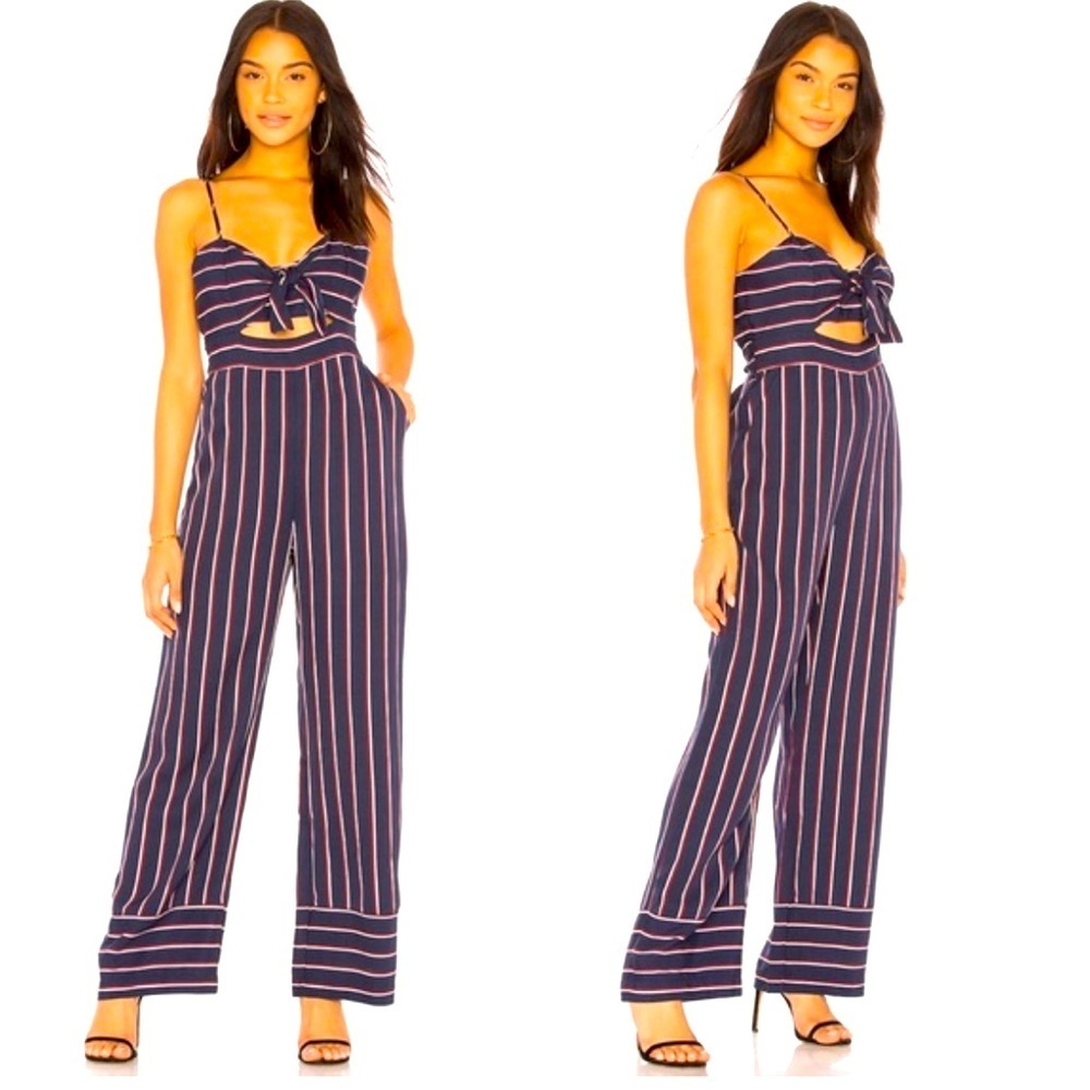 BARDOT Sz 8 Medium Jumpsuit Wide Leg Front Bow Spaghetti Straps Zipper Closure